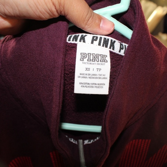 Pink Victoria Secret Maroon Colored Logo Half Zip Sweater - Size Extra Small - Picture 3 of 8